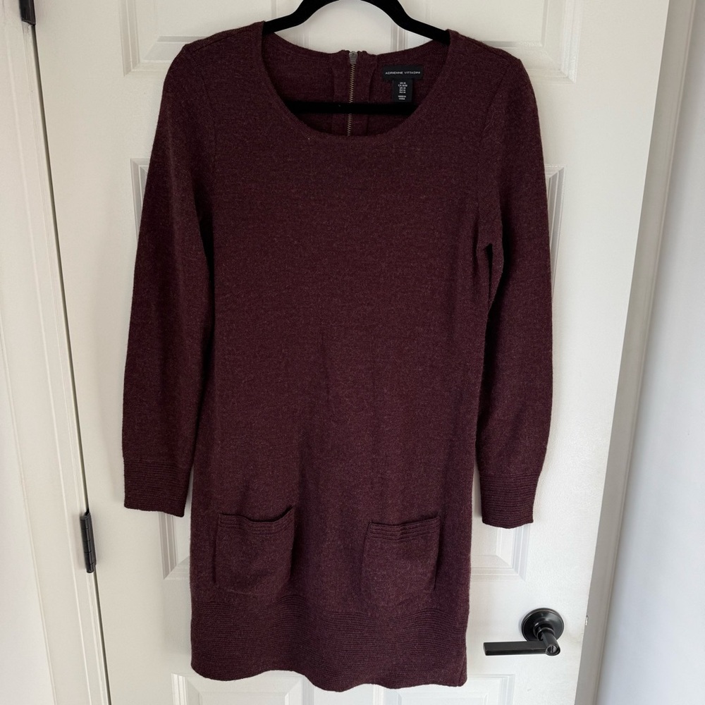 Adrienne Vittadini‎ Dress Sweater Merino Wool Blend Pocket Maroon Cabincore Sz M